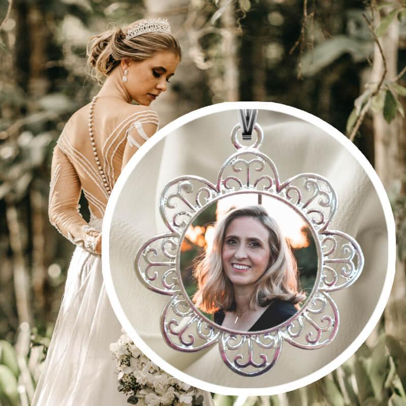 circular filigree memory charm with a photo