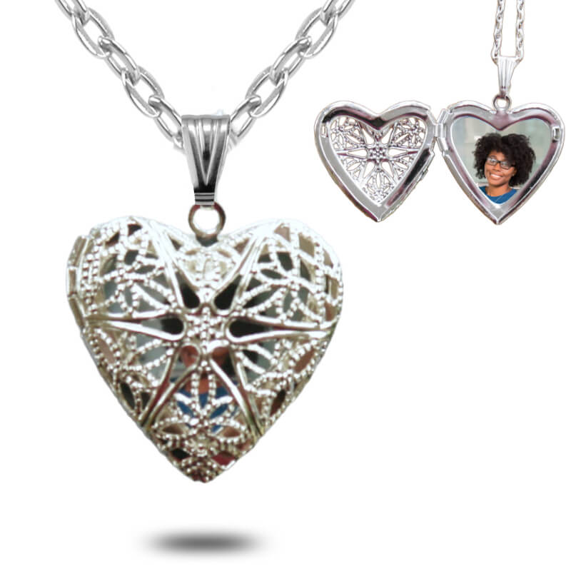 Silver locket photo necklace