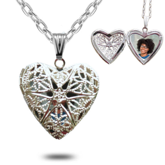 Silver locket photo necklace