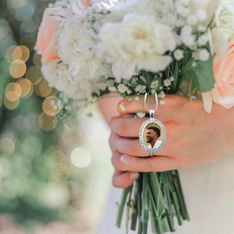 diy photo memory charm for bridal bouquet